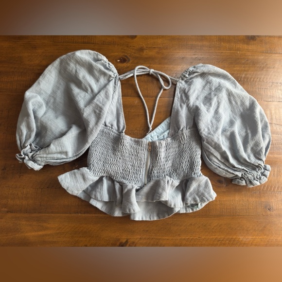 Selfie Leslie NWOT blue blouse with bows size small top - Picture 6 of 6